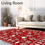 Red White Winter Sleigh Snowflake Trees Rug