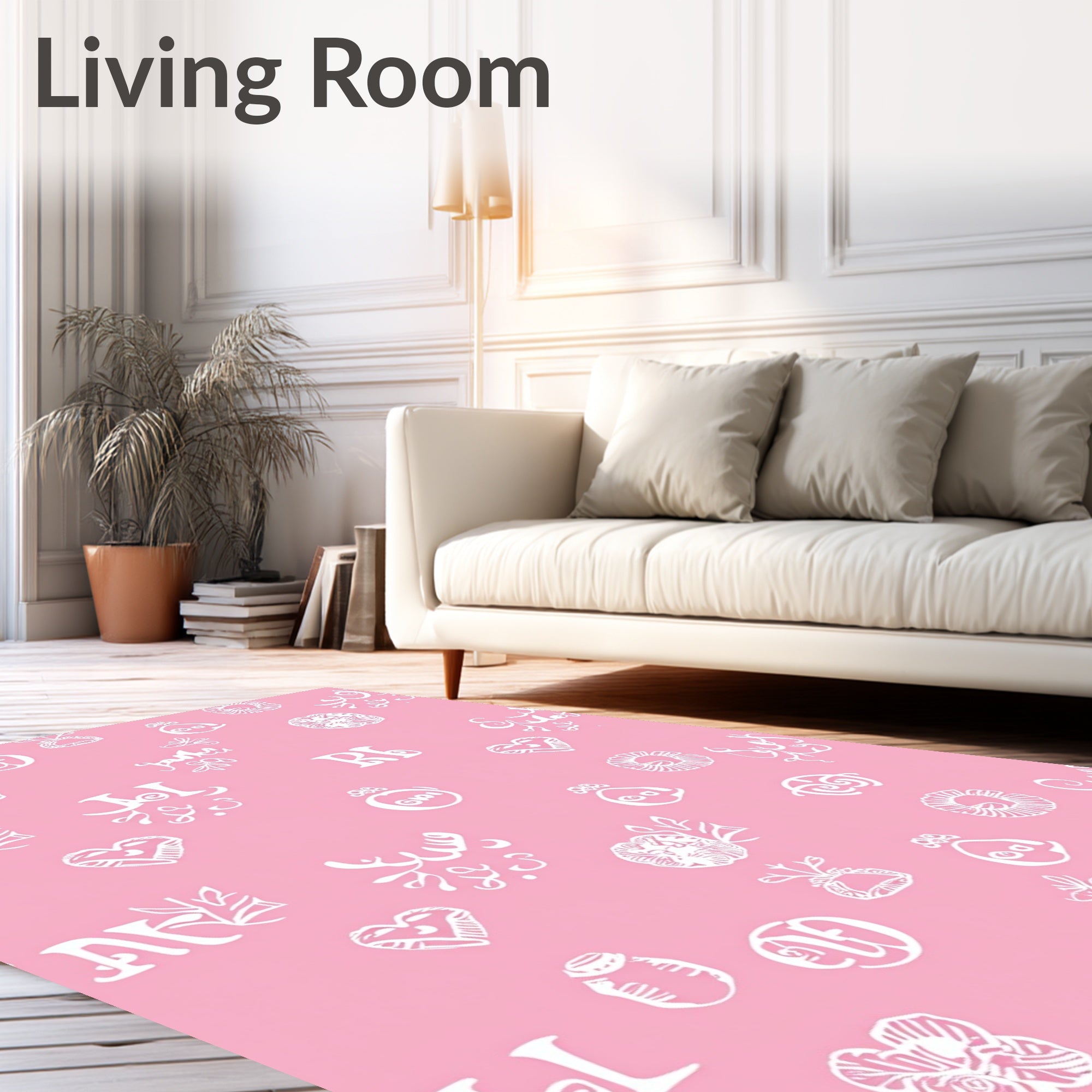 Pink White Sketch Collage Seamless Rug