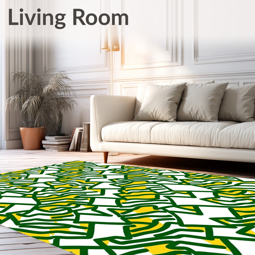 Abstract Green Yellow Jagged Forms Rug