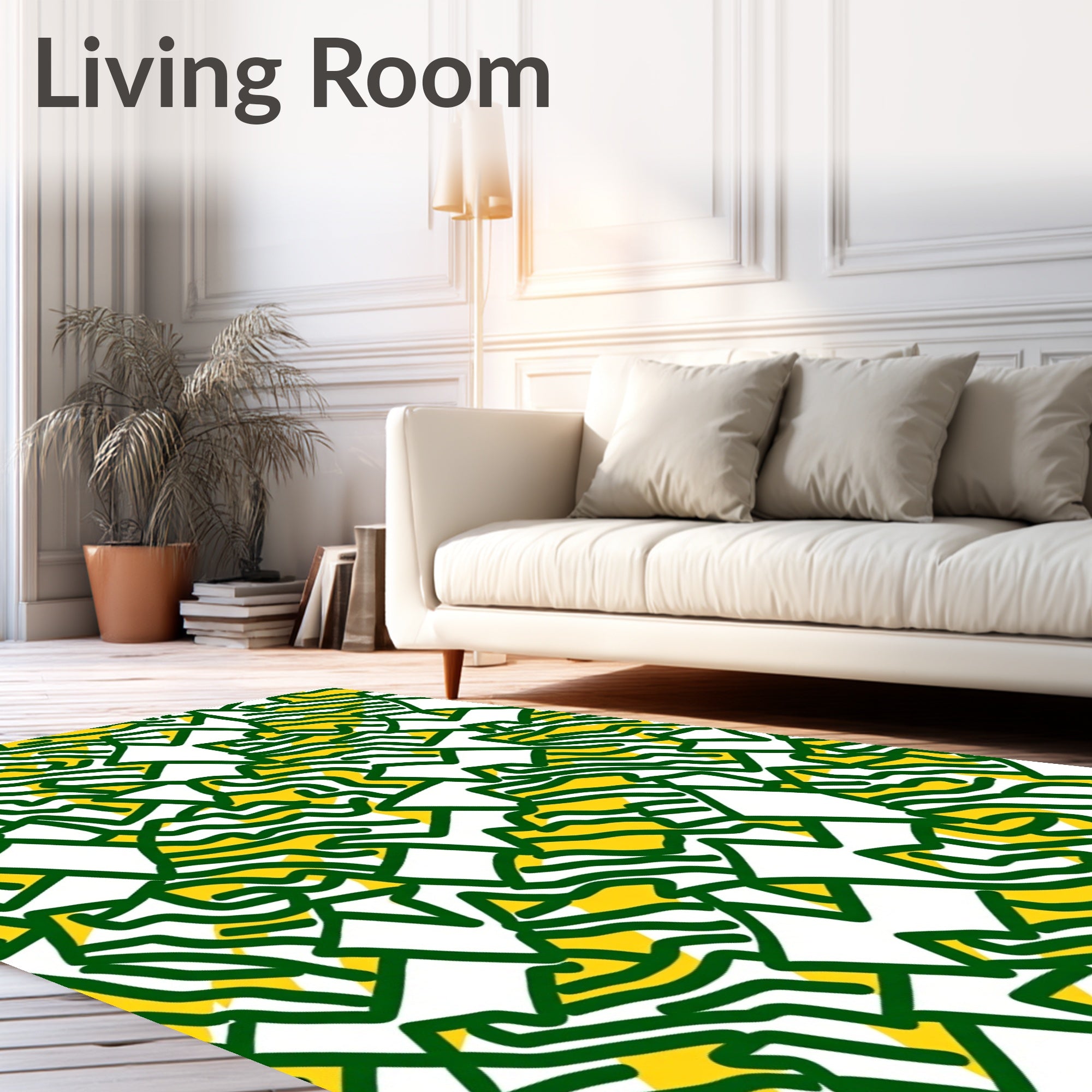 Abstract Green Yellow Jagged Forms Rug