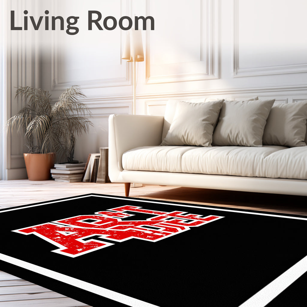 Bold Red Distressed Typography Rug