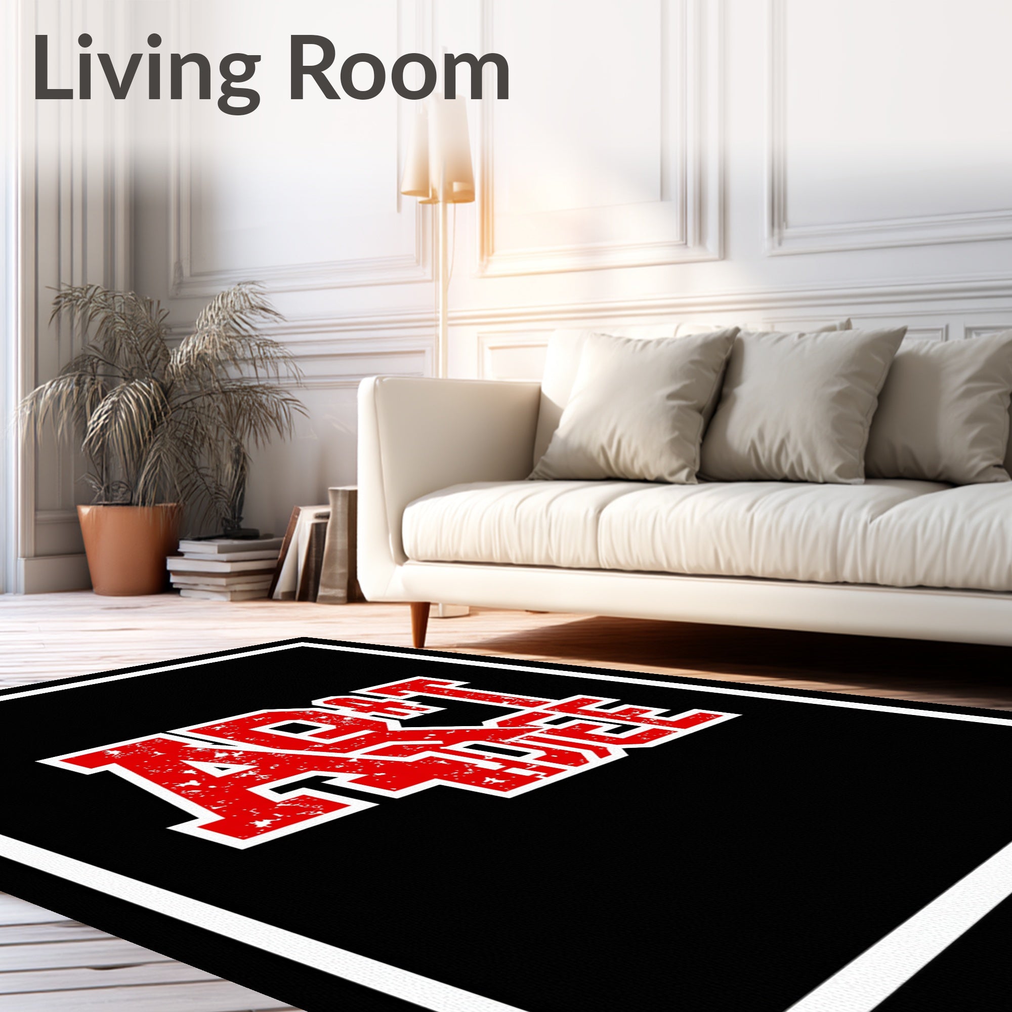 Bold Red Distressed Typography Rug