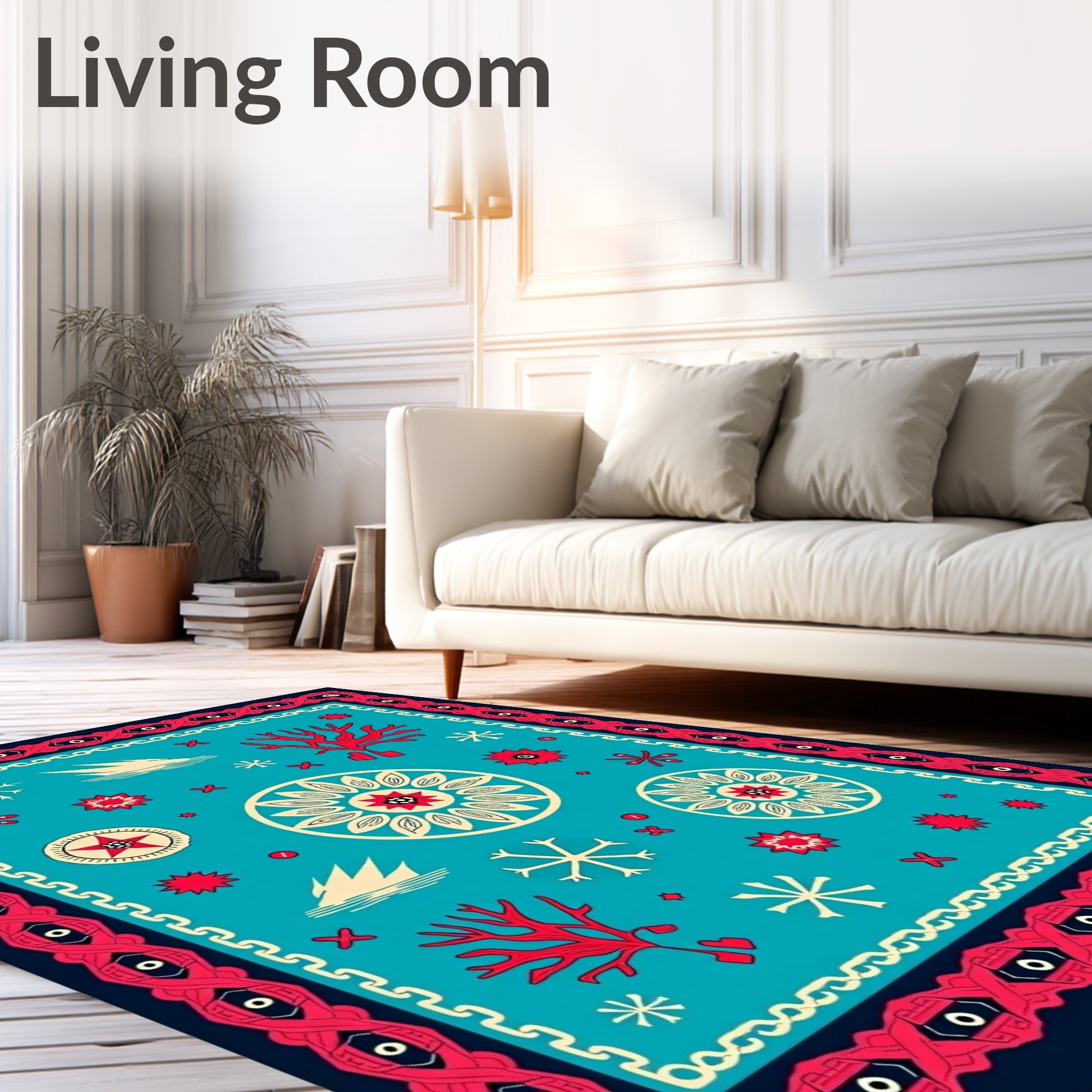 Coral Snowflakes In Deep Blue Rug