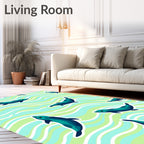 Teal Seal Swirls Ocean Rug