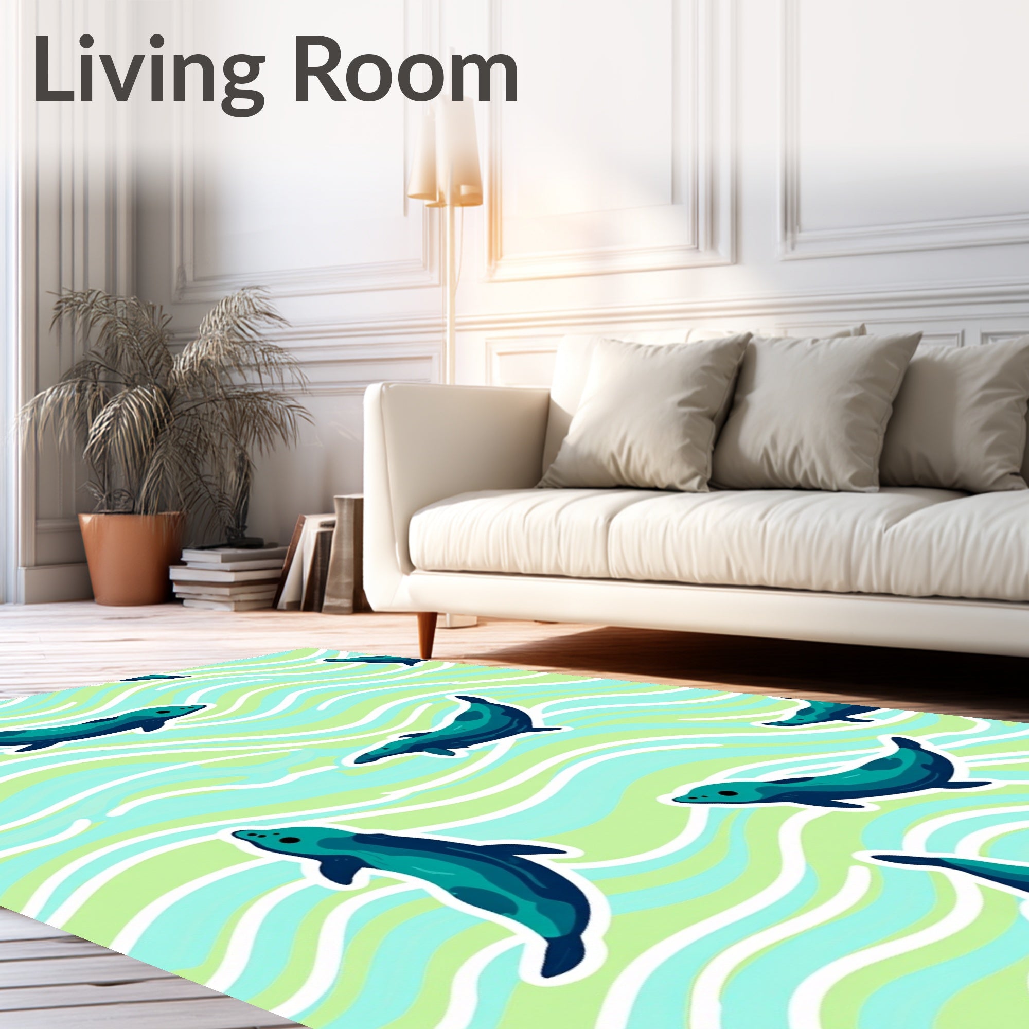 Teal Seal Swirls Ocean Rug