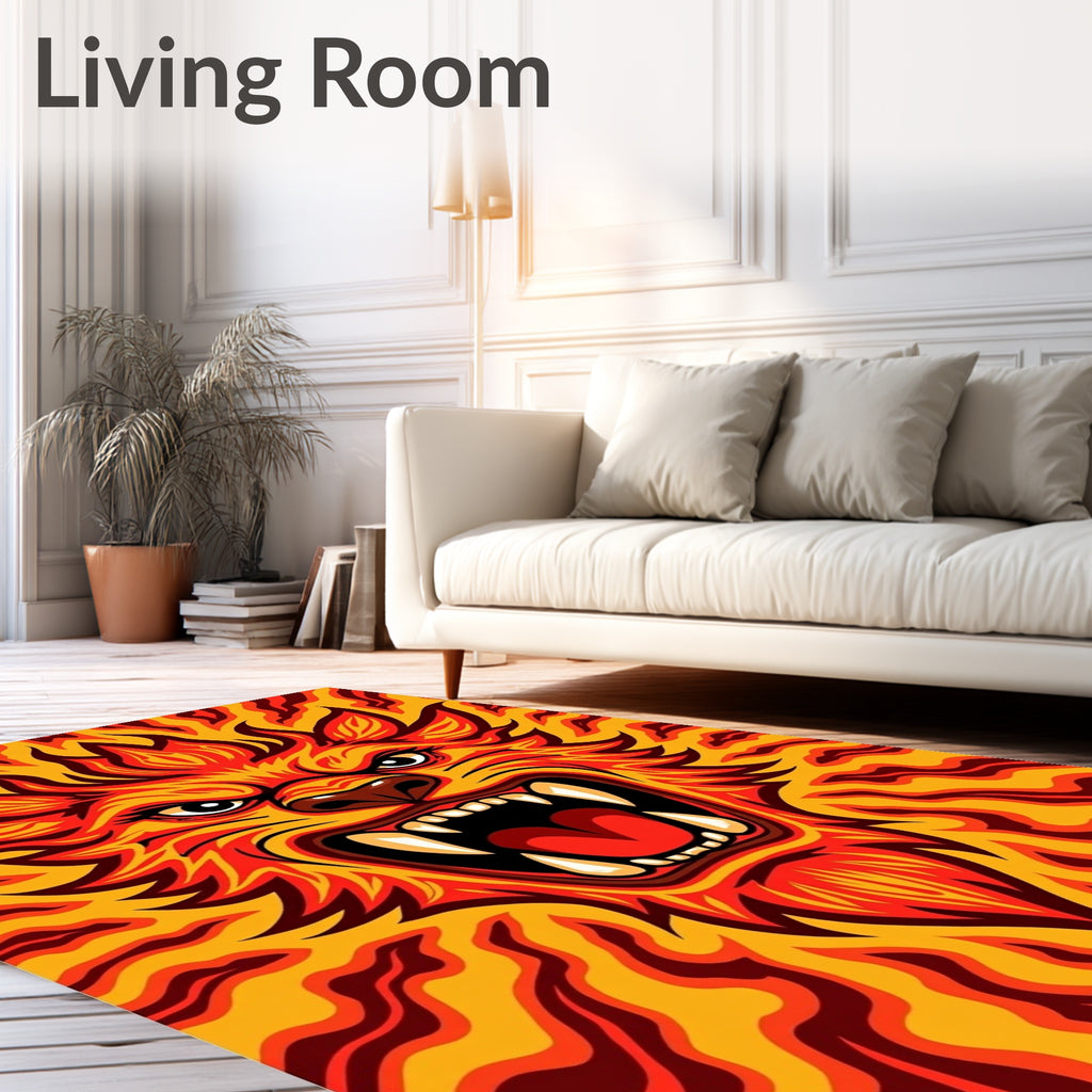 Fiery Roaring Lion Abstract Waves Rug