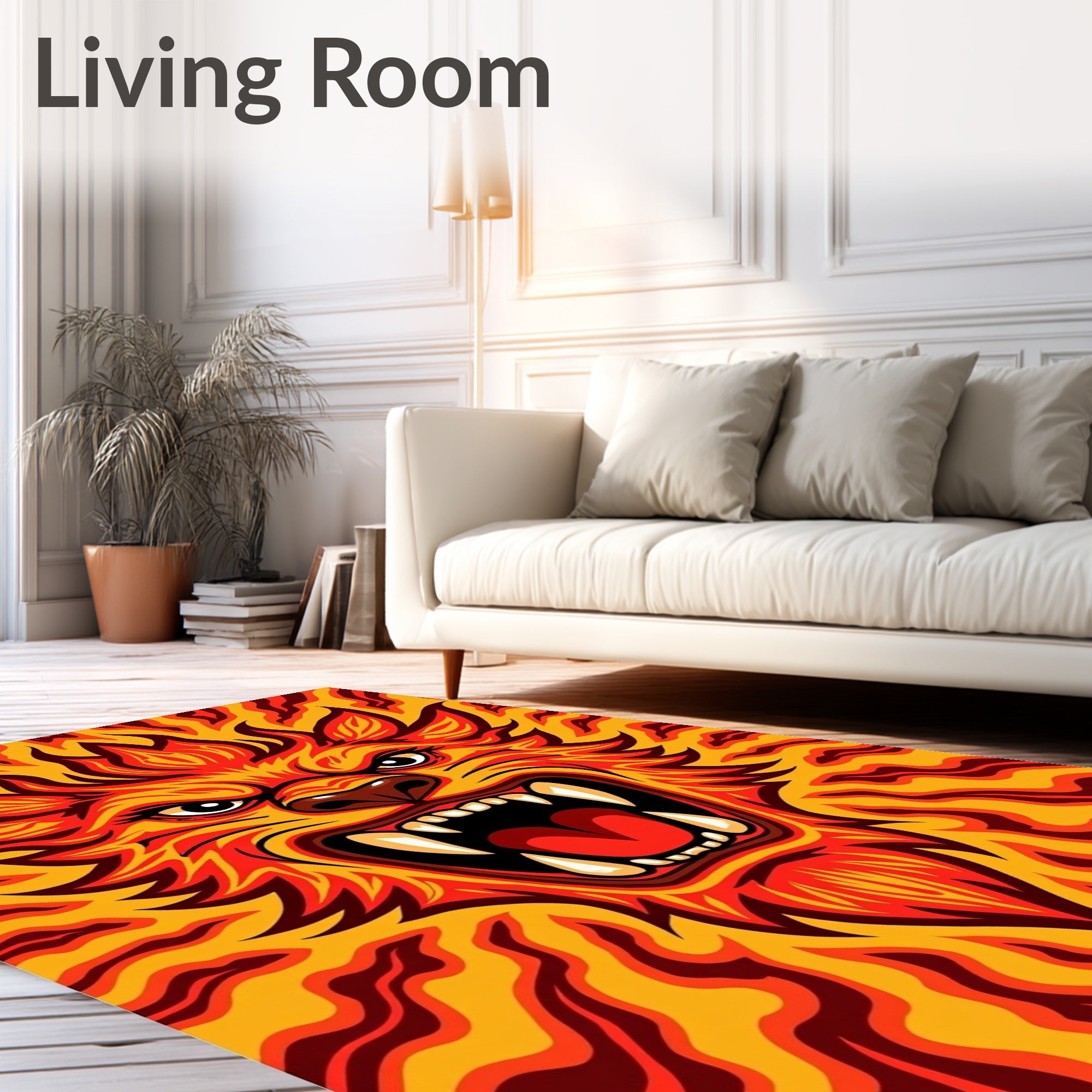 Fiery Roaring Lion Abstract Waves Rug