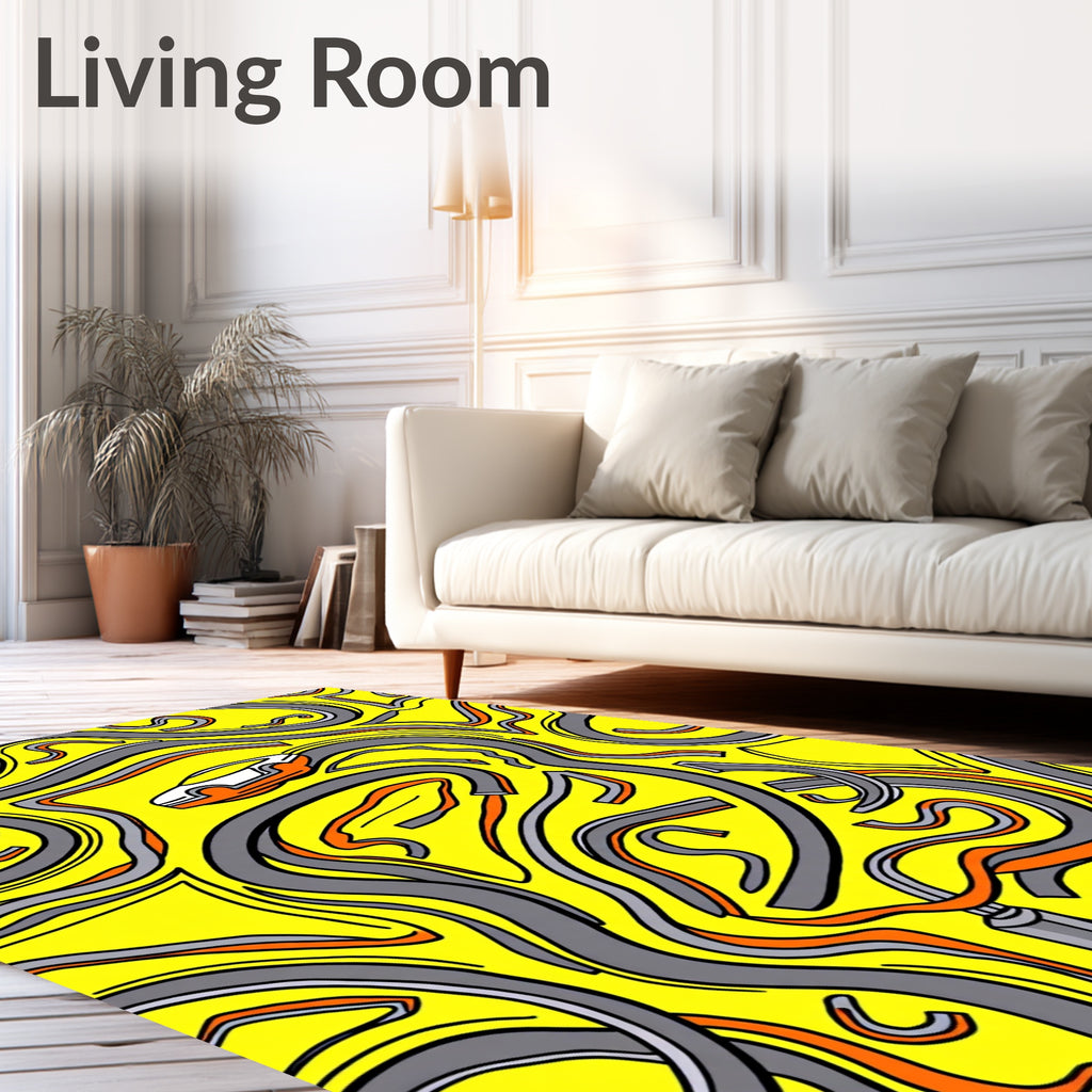 Yellow Abstract Racecar Roadscape Rug