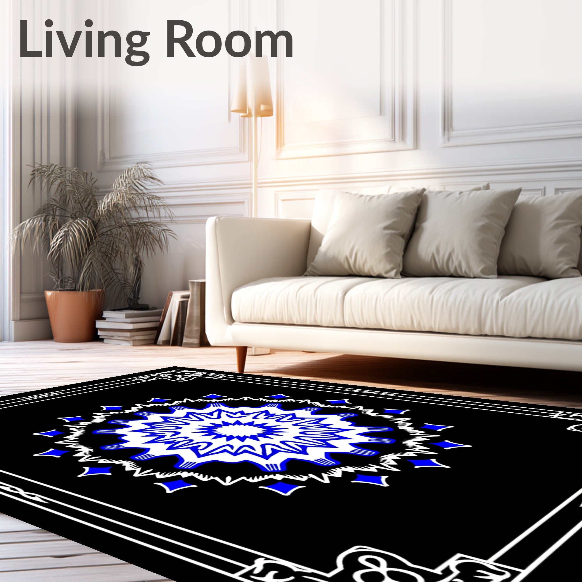Electric Blue Starburst Mandala Frame Rug