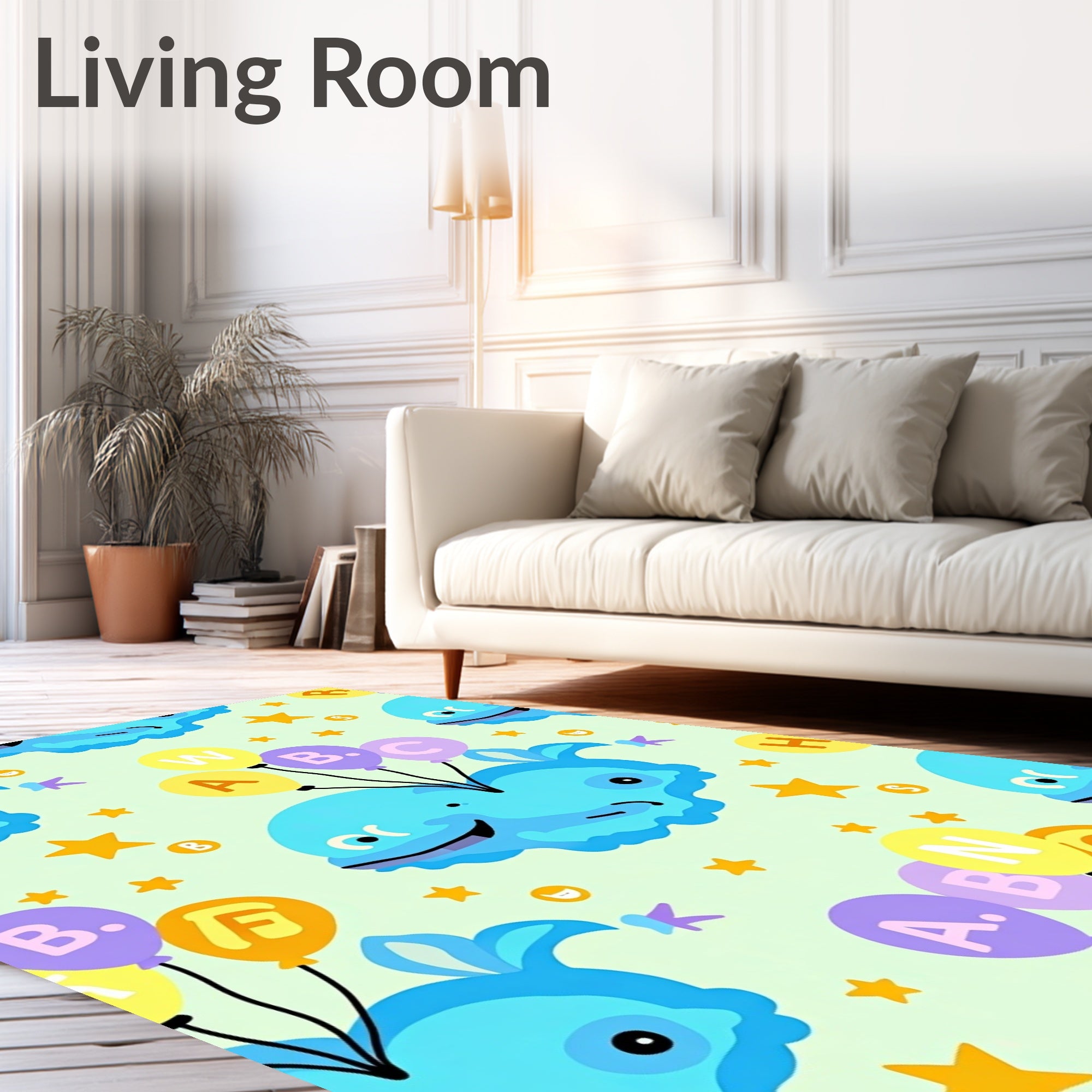 Whimsical Blue Whales With Alphabet Balloons Rug