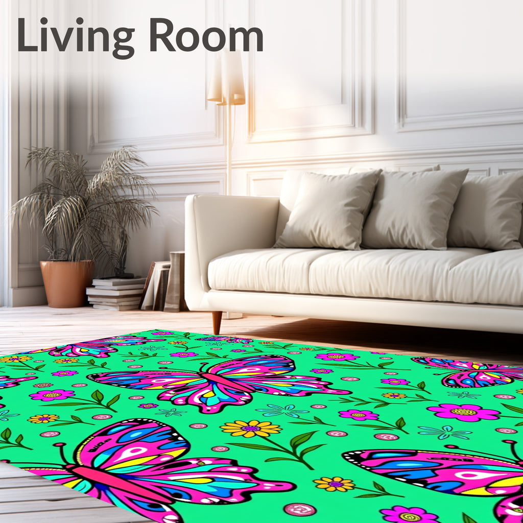 Vibrant Pink Butterfly Garden Flora Rug
