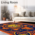 Vibrant Elephant Mandala Navy Orange Rug