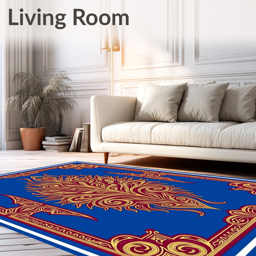 Crimson Gold Floral Medallion Blue Rug