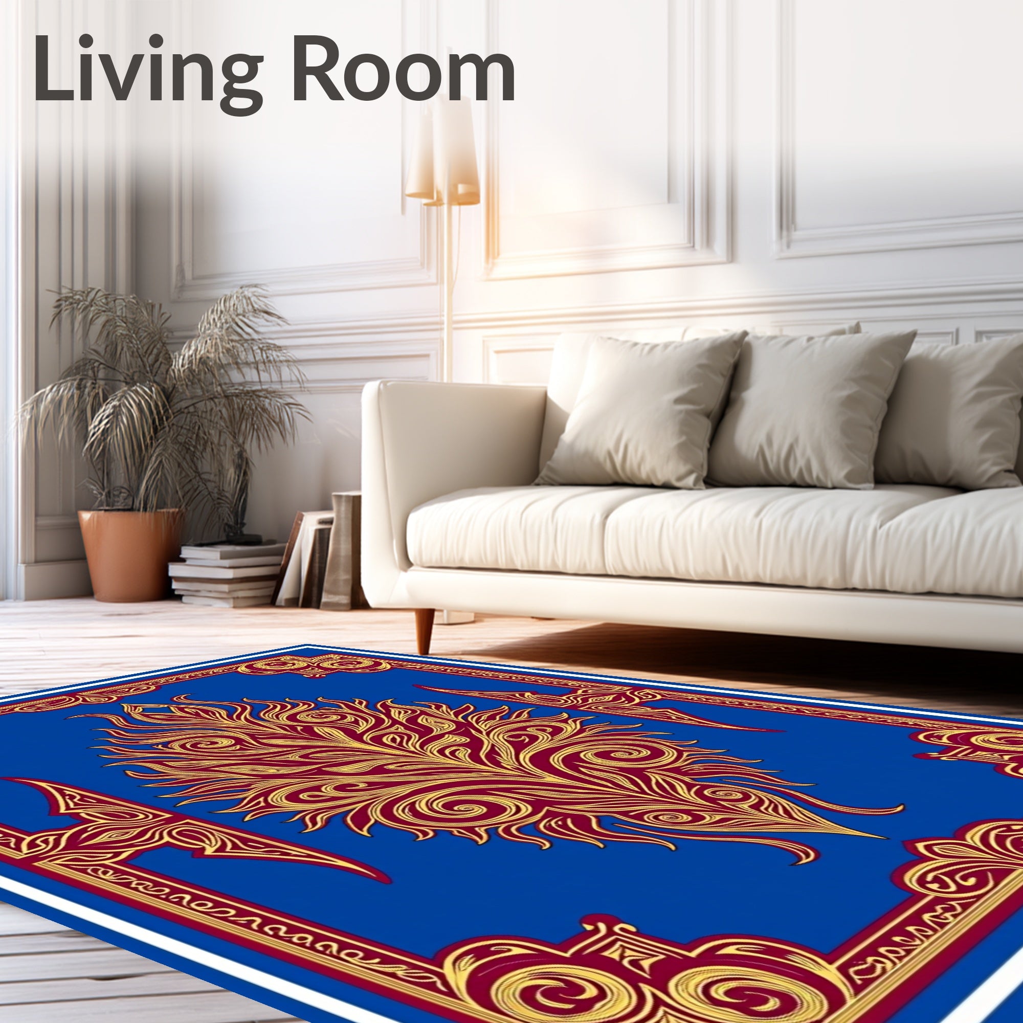 Crimson Gold Floral Medallion Blue Rug