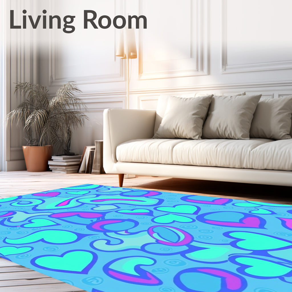 Aqua Pink Heart Swirl Repeating Pattern Rug
