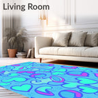 Aqua Pink Heart Swirl Repeating Pattern Rug