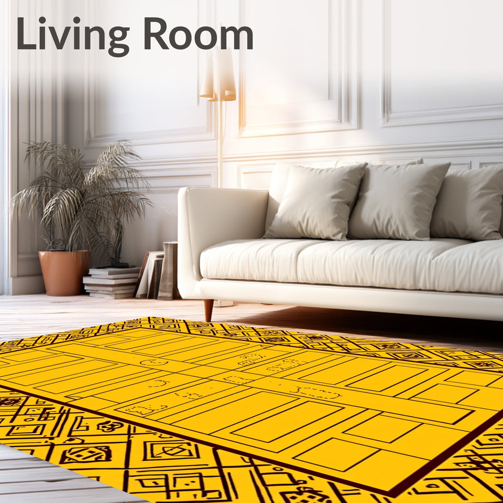 Golden Yellow Rectilinear Abstract Frame Rug