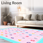 Playful Alphabet Grid Colorful Squares Rug