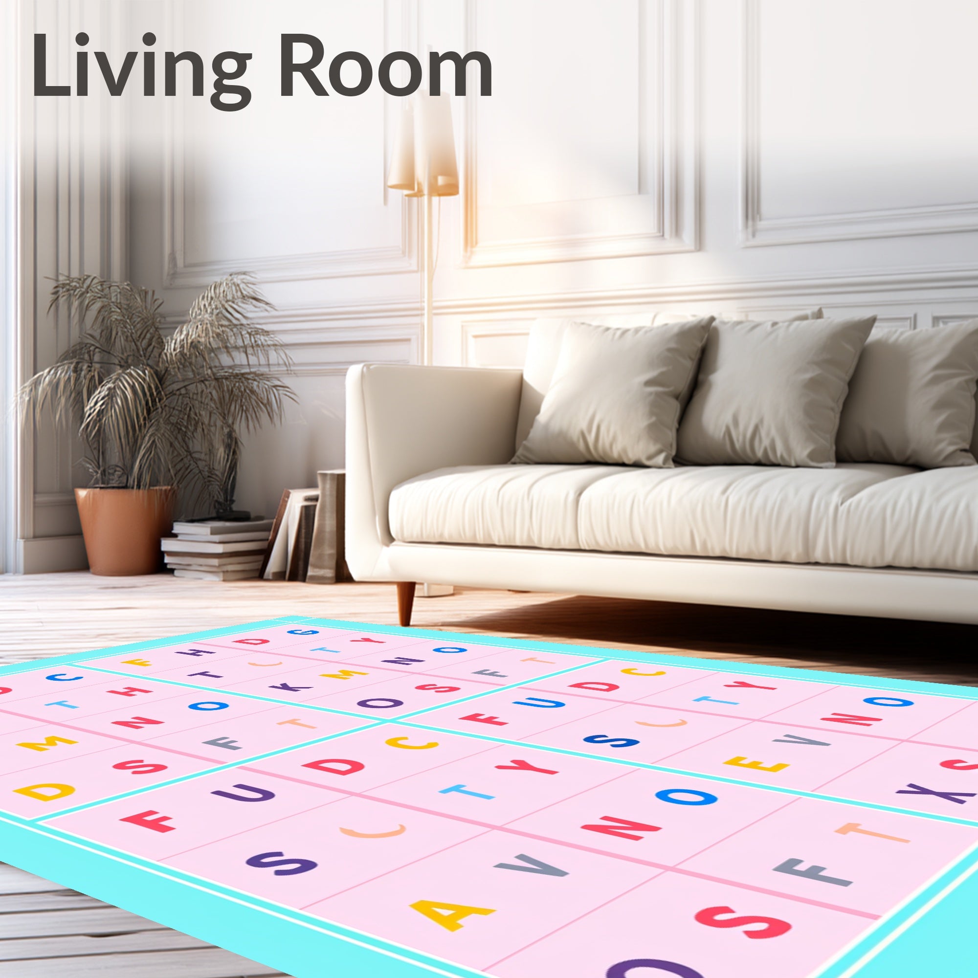 Playful Alphabet Grid Colorful Squares Rug