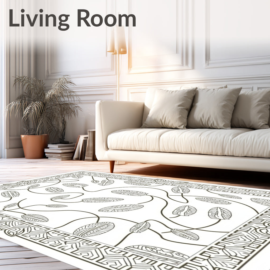 Earthy Leaf Twig Abstract Border Rug