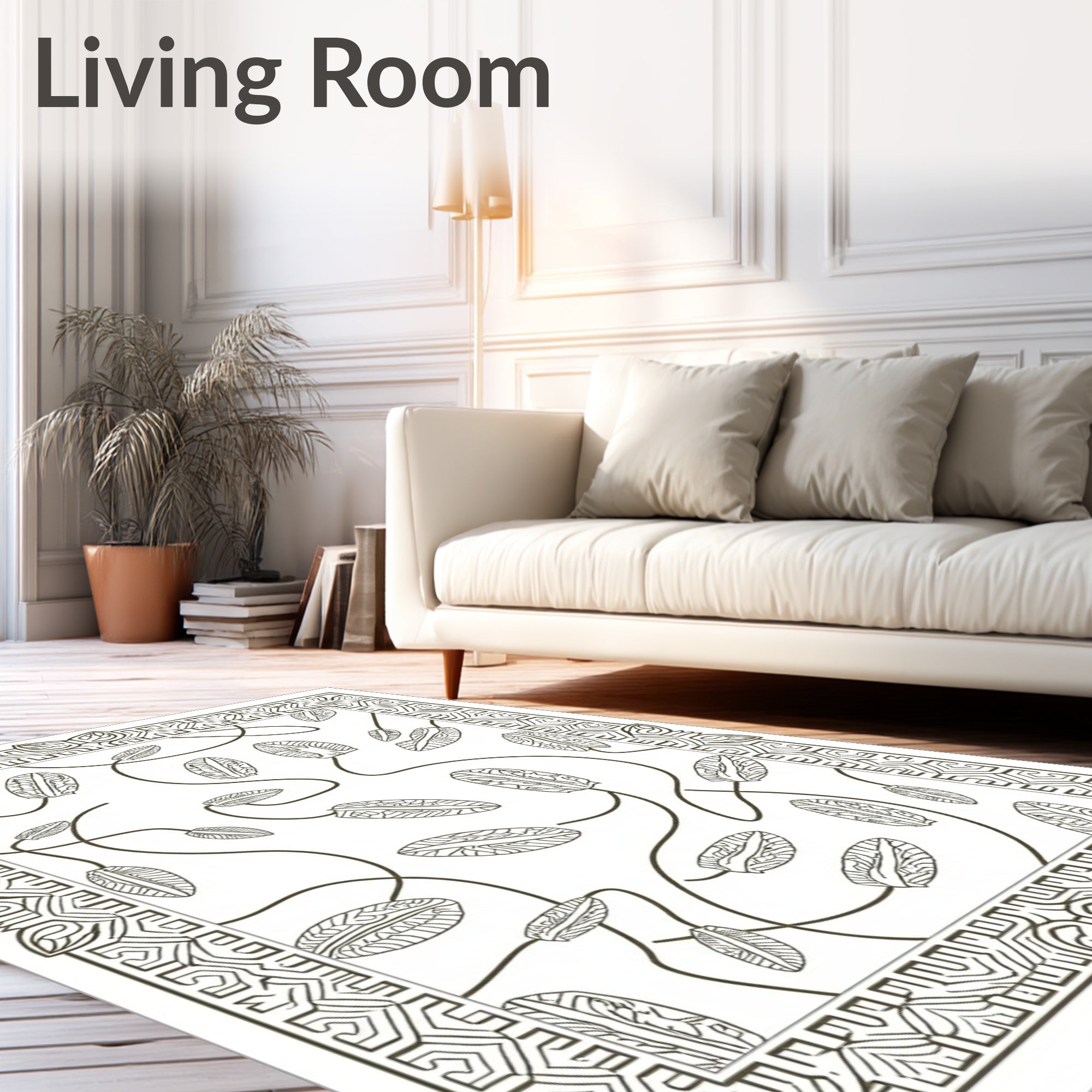 Earthy Leaf Twig Abstract Border Rug