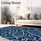 Navy Cyan Abstract Swirl Arrows Rug