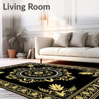 Golden Blue Circular Floral Border Rug