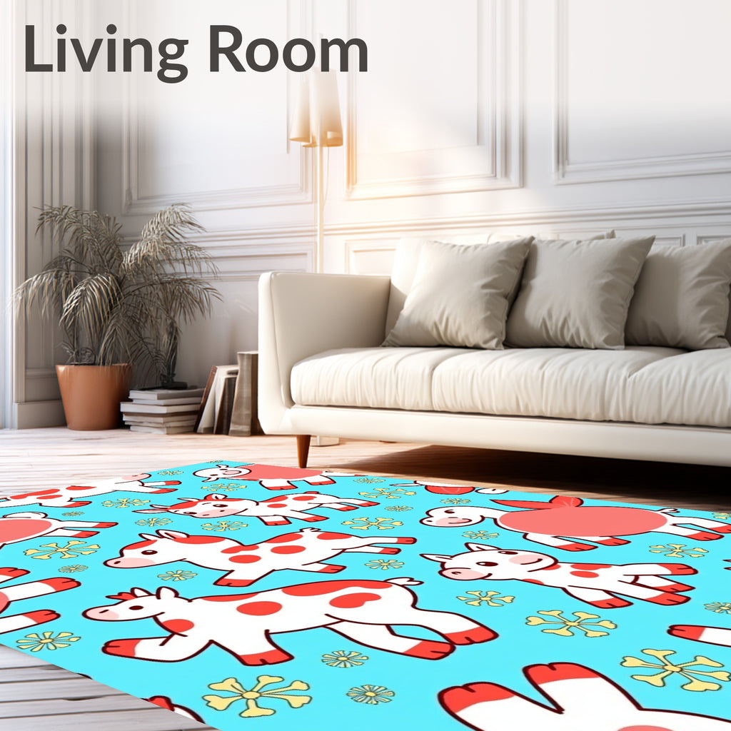 Whimsical Red Spotted Farm Animals Rug