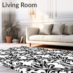 Elegant Black White Flourish Vine Rug