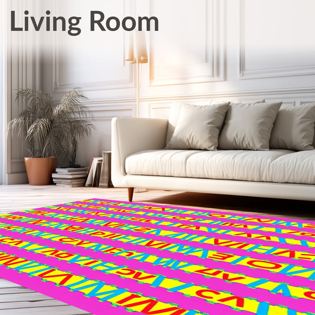 Vibrant Pink Yellow Alphabet Stripes Rug