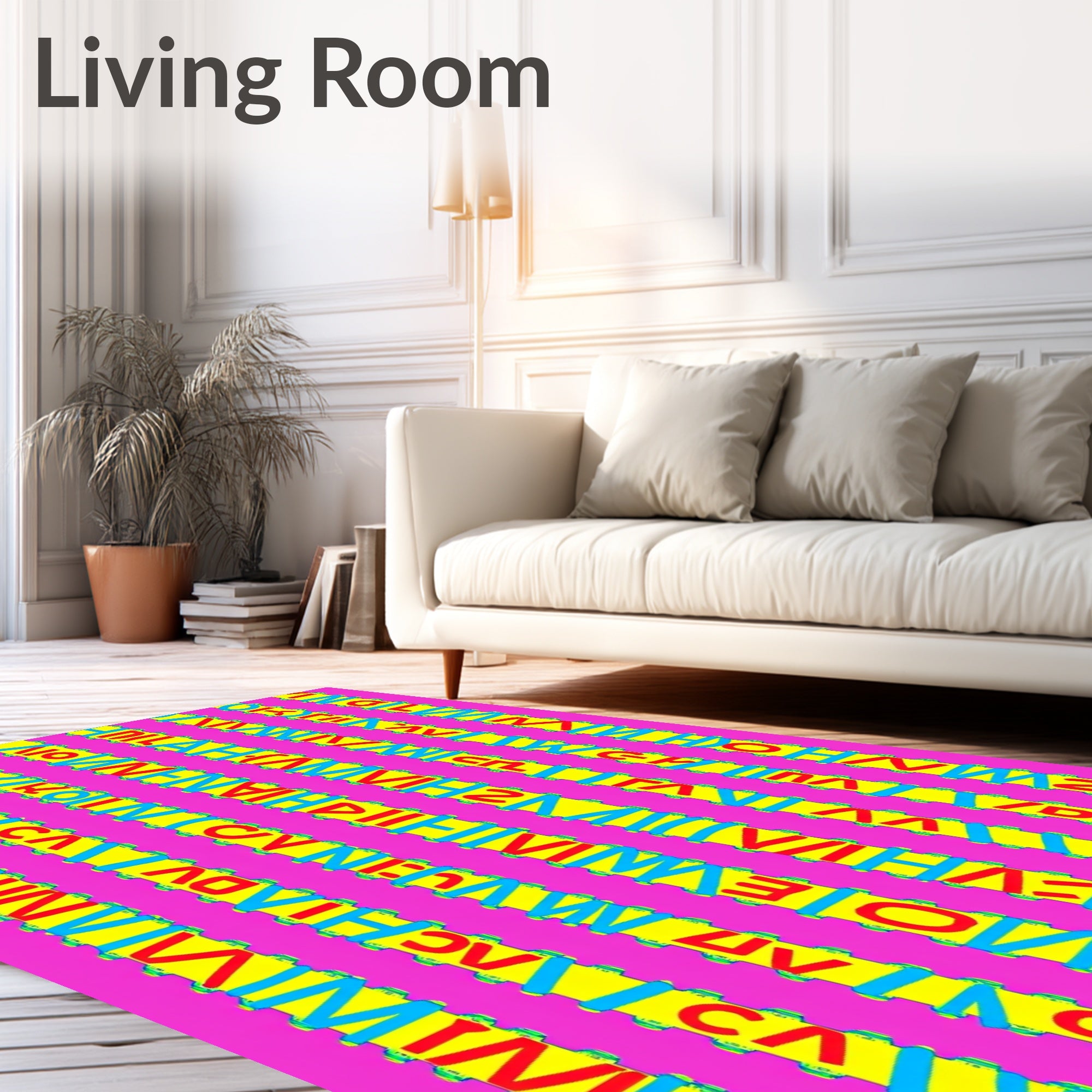 Vibrant Pink Yellow Alphabet Stripes Rug