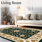 Deep Teal Floral Scroll Work Rug