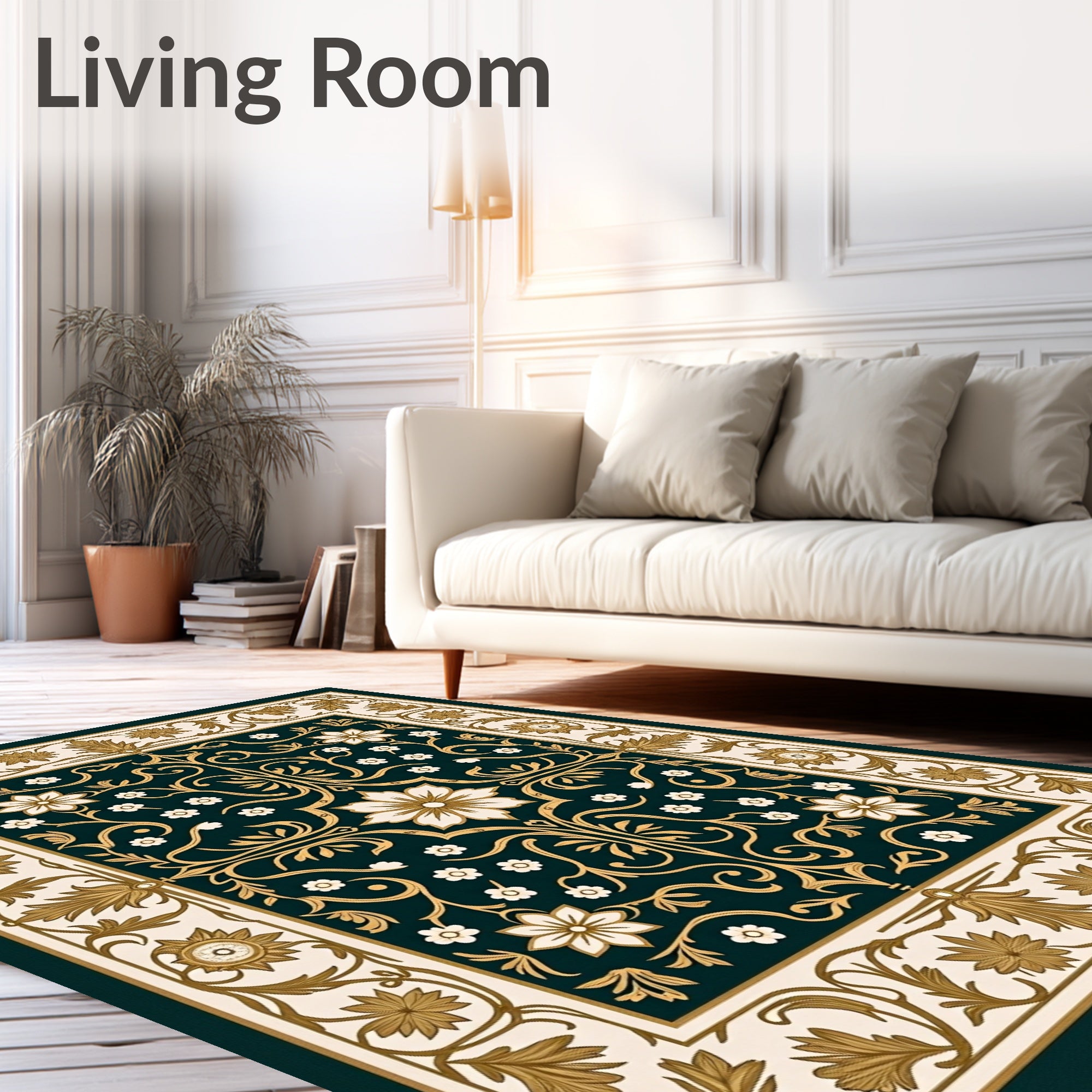 Deep Teal Floral Scroll Work Rug