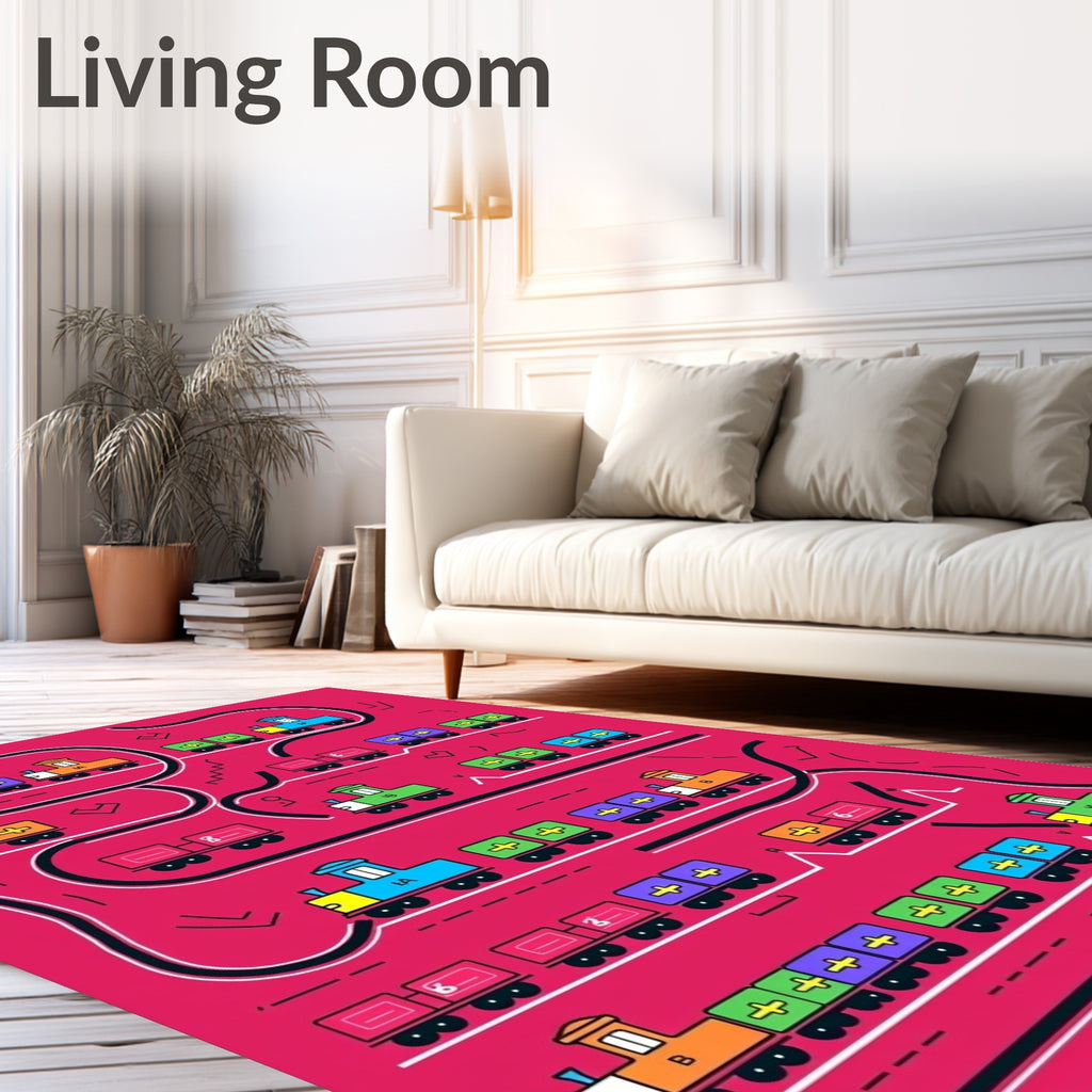 Playful Train Track Kids Rug