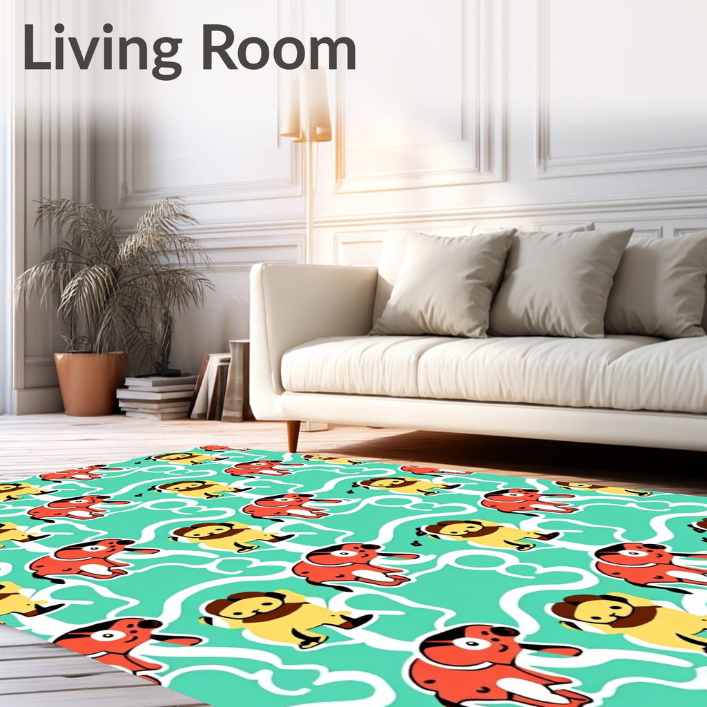 Playful Red Elephant Yellow Animal Zoo Rug