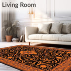Black Orange Floral Medallion Border Rug