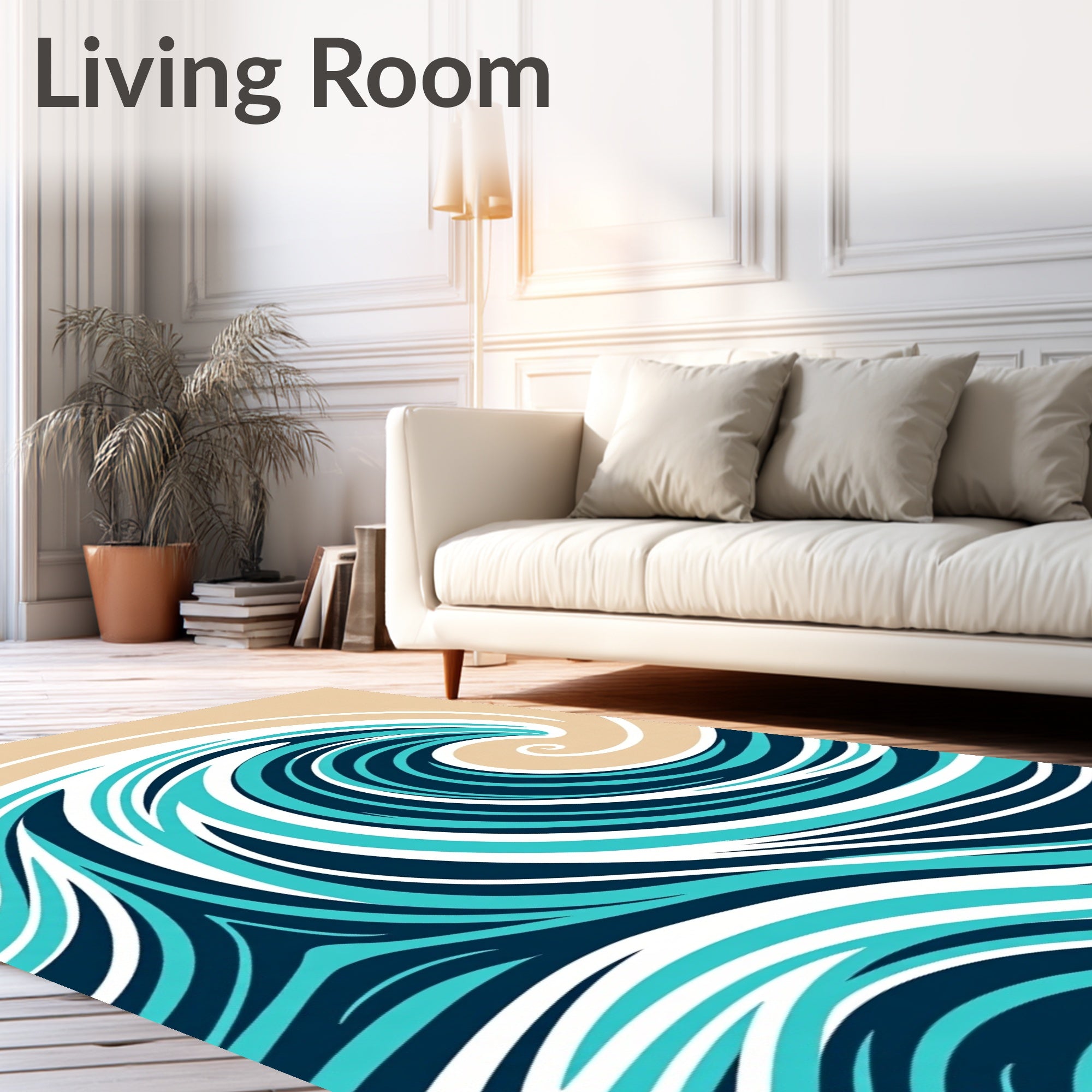 Aqua White Sandy Beach Wave Rug