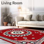 Crimson Starburst Floral Border Rug