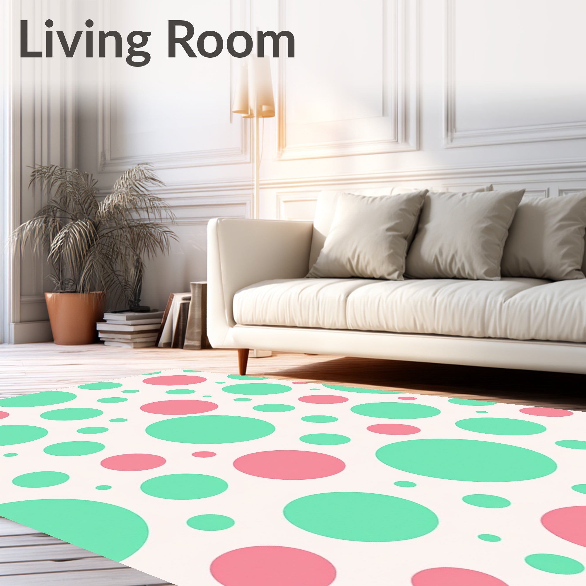 Mint Coral Polka Dot Circles Rug