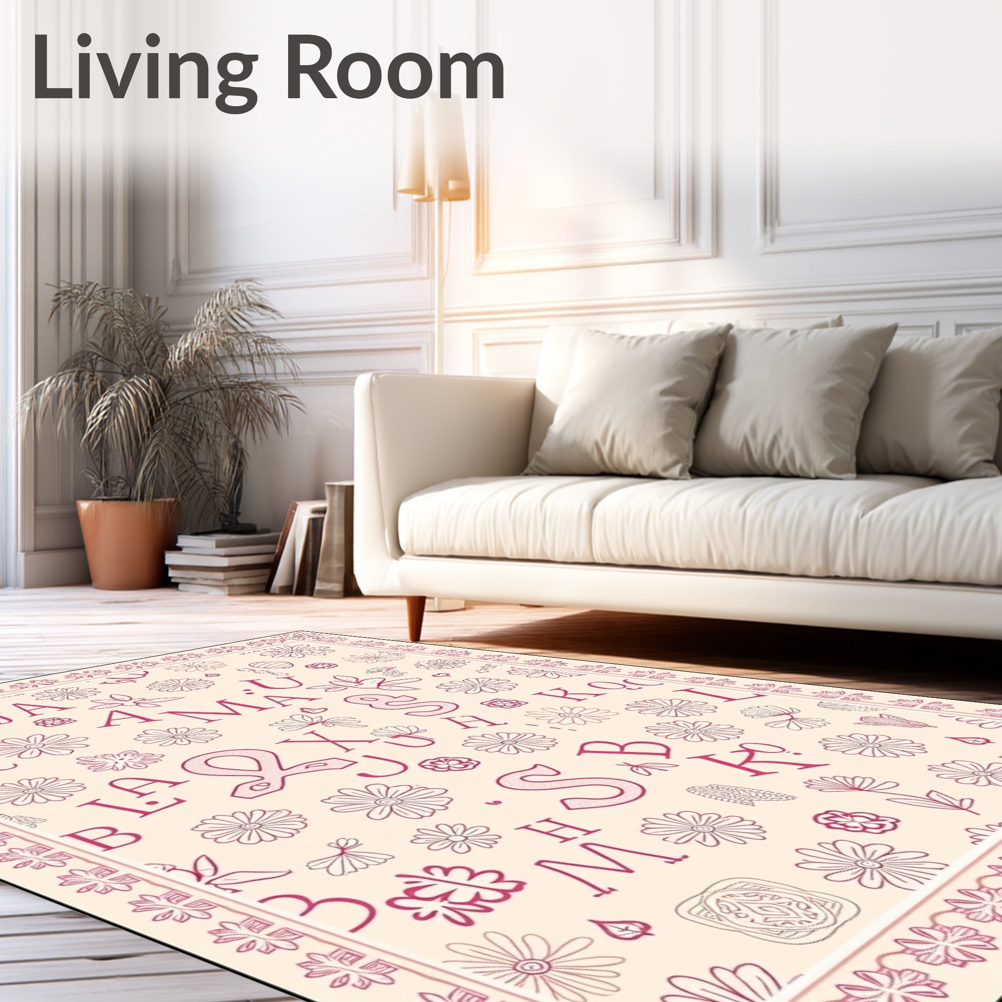 Pink Daisy Alphabet Collage Rug