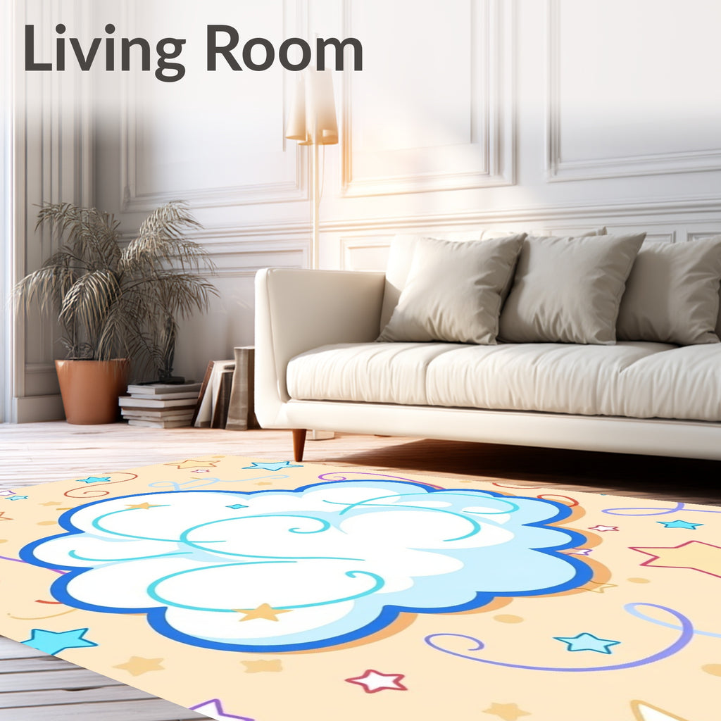 Whimsical Cloud Stars Swirls Rug