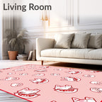 Whimsical Red Cat Faces Pink Rug
