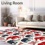 Red And Navy Elephants On Cream Rug