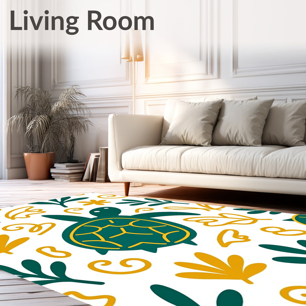 Teal Turtle Underwater Floral Swirls Rug