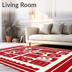 Crimson Red Algebraic Numeric Squares Rug