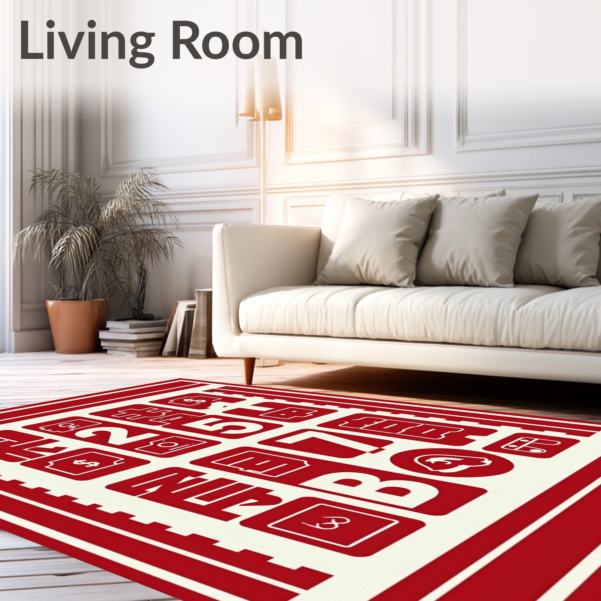 Crimson Red Algebraic Numeric Squares Rug