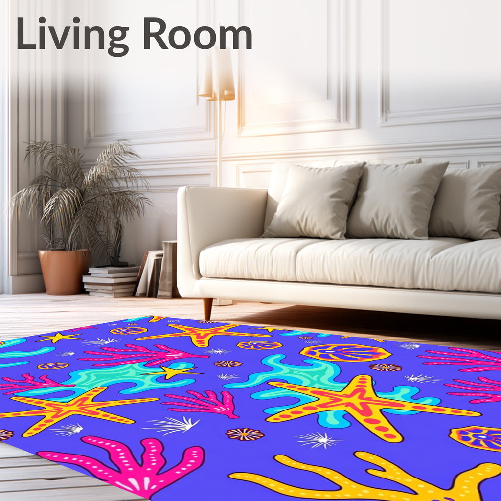 Vibrant Coral Starfish Undersea World Rug