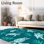 Teal Sea Turtle Coral Scene Rug