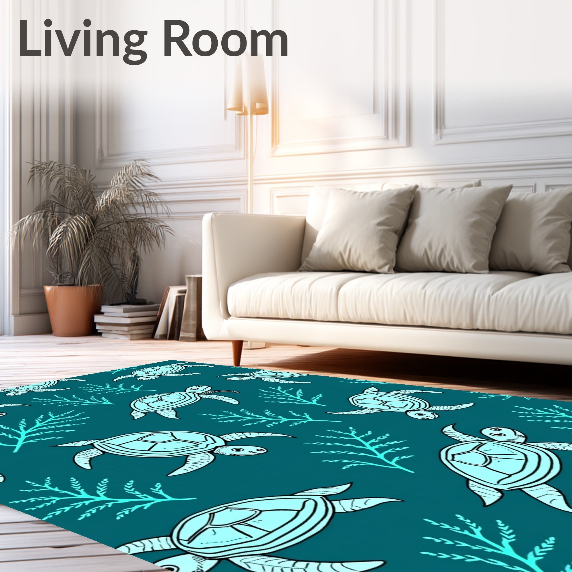 Teal Sea Turtle Coral Scene Rug