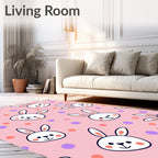 Whimsical Pink Bunny Polka Dot Rug